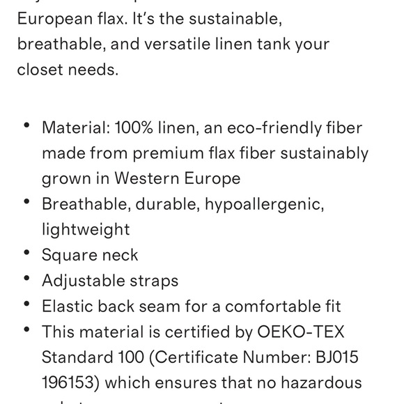 Quince 100% European Linen Square Neck Tank in “Sand” NWOT - Picture 5 of 5